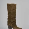 Stivali tacco 9cm camoscio marrone