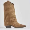 Stivali tacco 5cm camoscio marrone