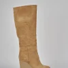 Stivali tacco 8cm camoscio marrone