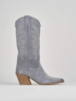 Stivali tacco 7cm camoscio azzurro