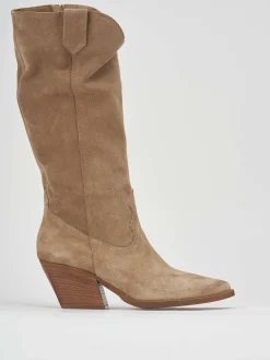 Stivali tacco 7cm camoscio beige