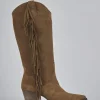 Stivali tacco 6cm camoscio marrone