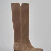 Stivali tacco 2cm camoscio beige