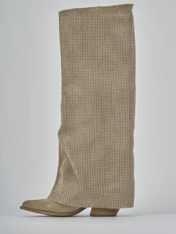 Stivali tacco 4cm camoscio beige
