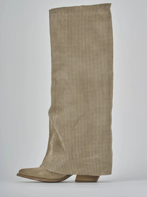 Stivali tacco 4cm camoscio beige