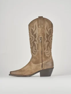 Stivali tacco 3cm camoscio beige