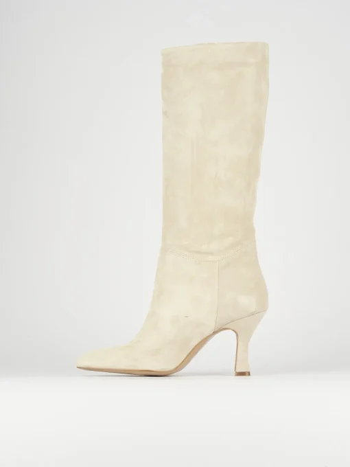 Stivali tacco 7cm camoscio beige
