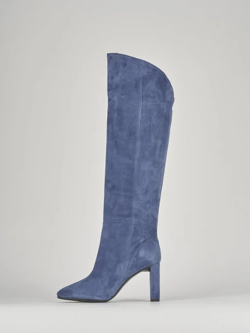 Stivali tacco 9cm camoscio blu