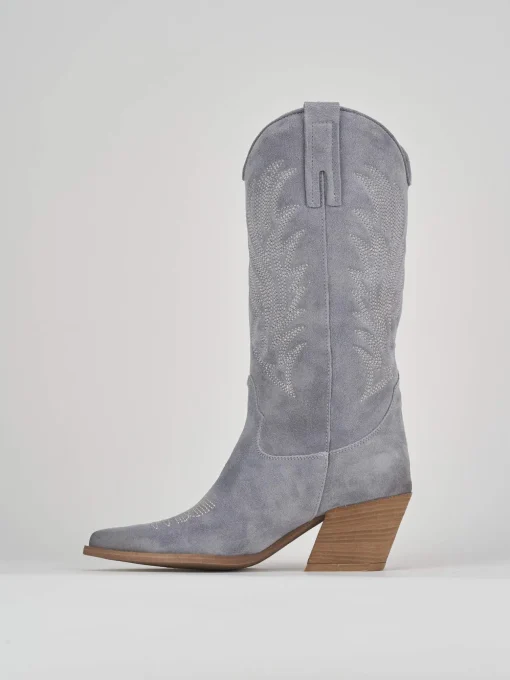 Stivali tacco 7cm camoscio azzurro