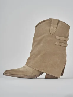 Stivali tacco 7cm camoscio beige