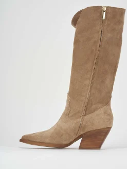 Stivali tacco 7cm camoscio beige