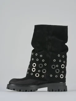 Stivali tacco 1cm camoscio nero