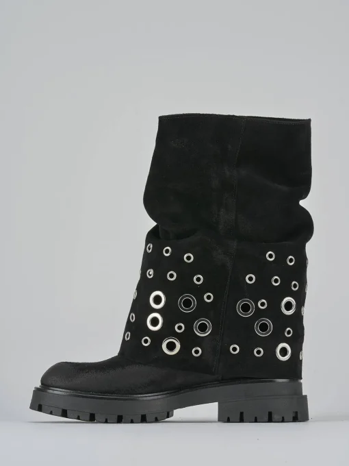 Stivali tacco 1cm camoscio nero
