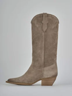 Stivali tacco 5cm camoscio beige