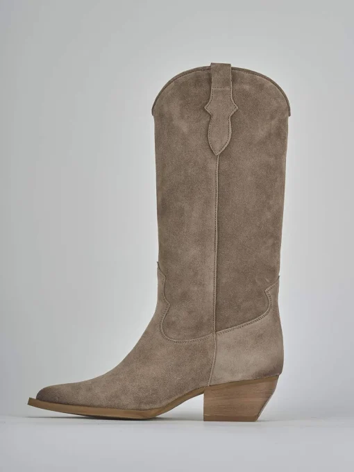 Stivali tacco 5cm camoscio beige