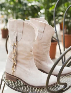 Stivali tacco 2cm camoscio beige