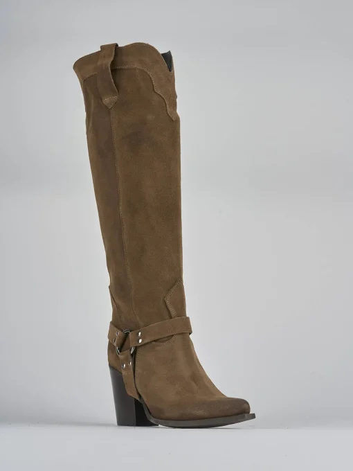Stivali tacco 7cm camoscio beige