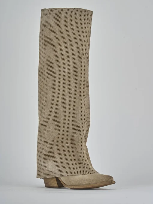 Stivali tacco 4cm camoscio beige