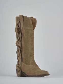 Stivali tacco 4cm camoscio marrone