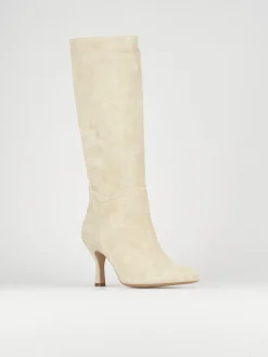 Stivali tacco 7cm camoscio beige