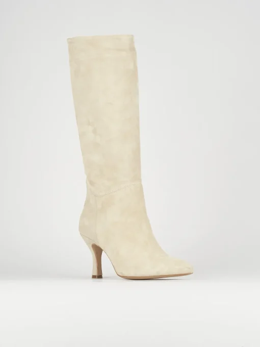 Stivali tacco 7cm camoscio beige