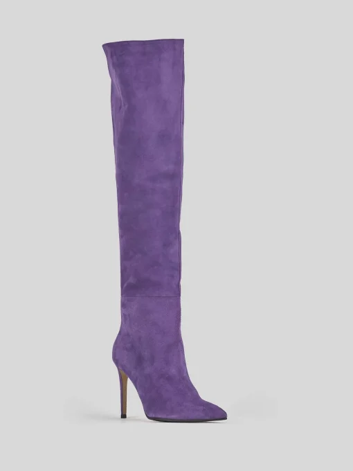 Stivali tacco 8cm camoscio viola