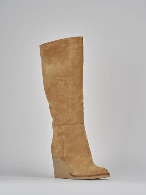 Stivali tacco 8cm camoscio marrone