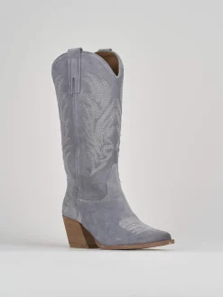Stivali tacco 7cm camoscio azzurro