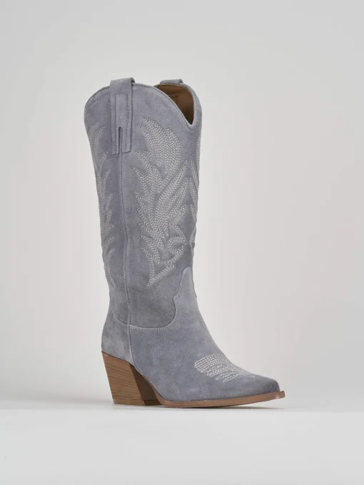 Stivali tacco 7cm camoscio azzurro
