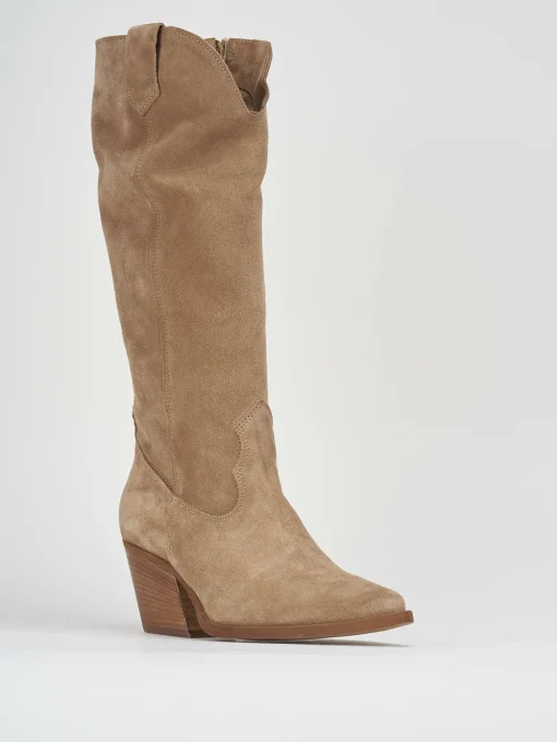 Stivali tacco 7cm camoscio beige