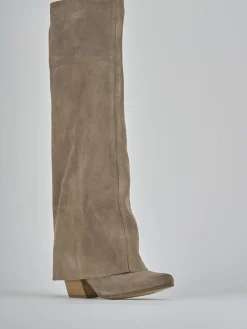 Stivali tacco 7cm camoscio beige