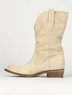 Stivali tacco 2cm camoscio beige
