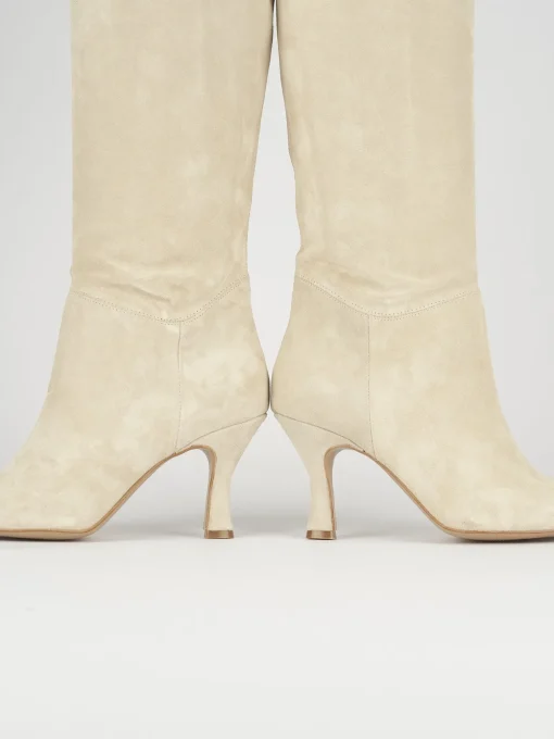 Stivali tacco 7cm camoscio beige
