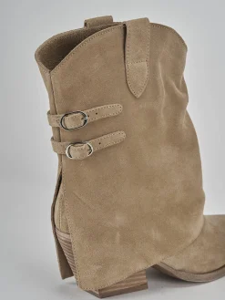 Stivali tacco 7cm camoscio beige