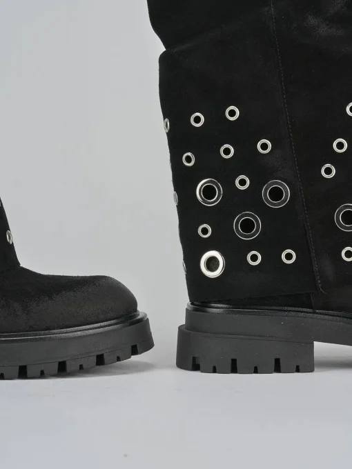 Stivali tacco 1cm camoscio nero