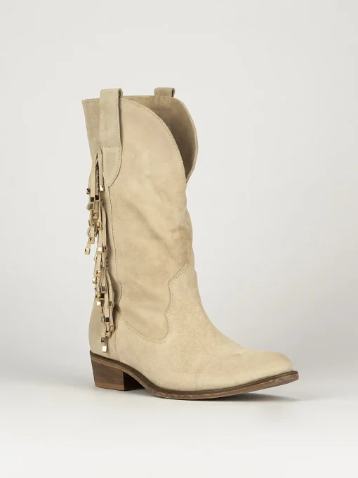 Stivali tacco 2cm camoscio beige