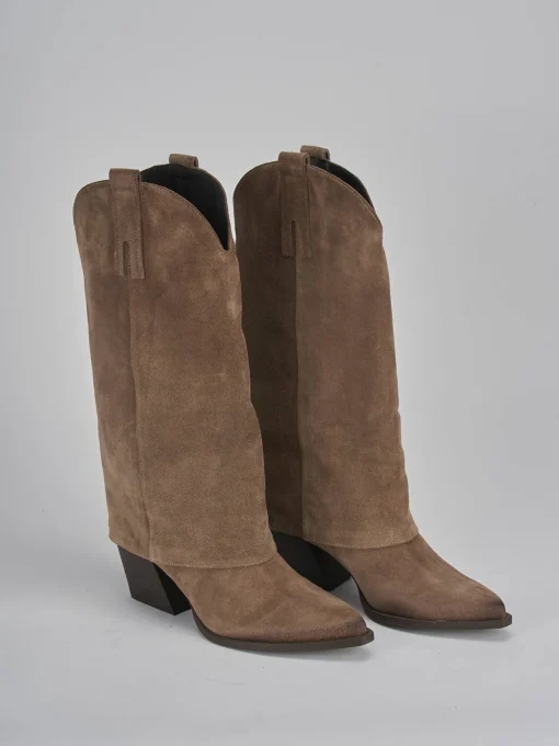 Stivali tacco 8cm camoscio beige