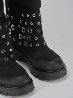 Stivali tacco 1cm camoscio nero