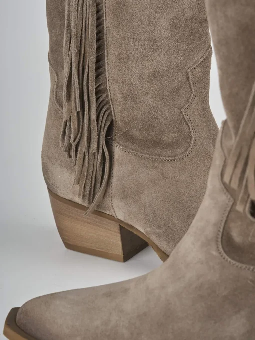 Stivali tacco 5cm camoscio beige