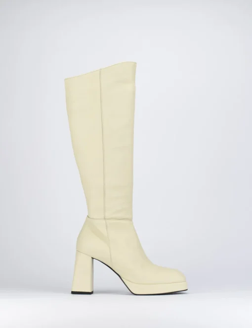 Stivali tacco 5cm pelle bianco