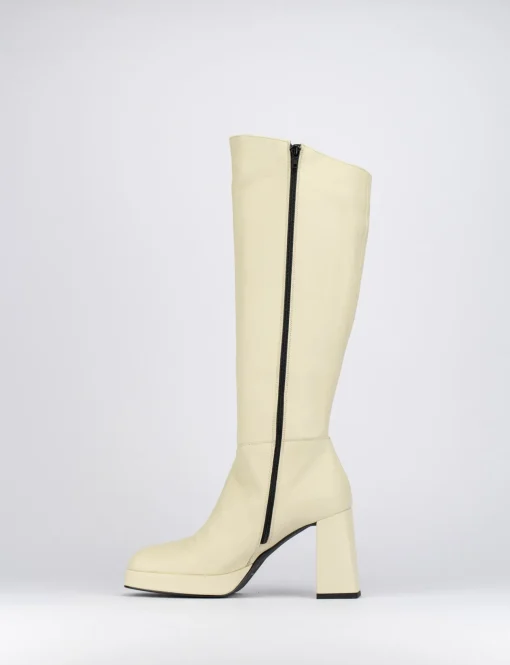 Stivali tacco 5cm pelle bianco