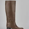 Stivali tacco 4cm pelle marrone