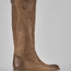 Stivali tacco 1cm pelle marrone