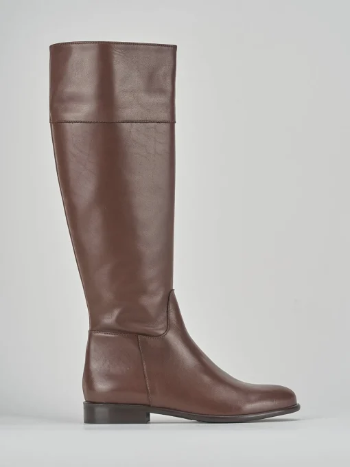 Stivali tacco 2cm pelle marrone