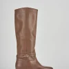 Stivali tacco 2cm pelle marrone