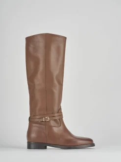 Stivali tacco 2cm pelle marrone