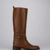 Stivali tacco 1cm pelle marrone