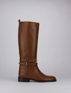 Stivali tacco 1cm pelle marrone