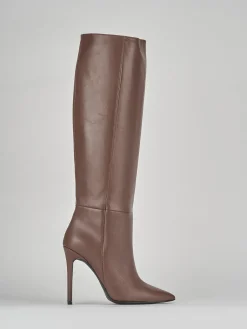 Stivali tacco 10cm pelle marrone