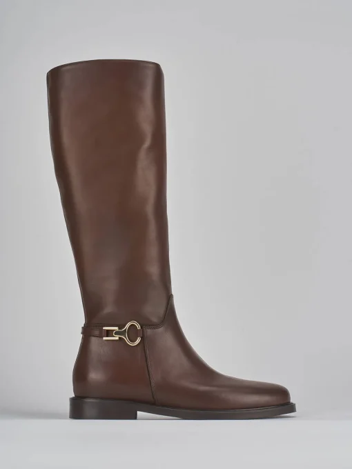Stivali tacco 2cm pelle marrone